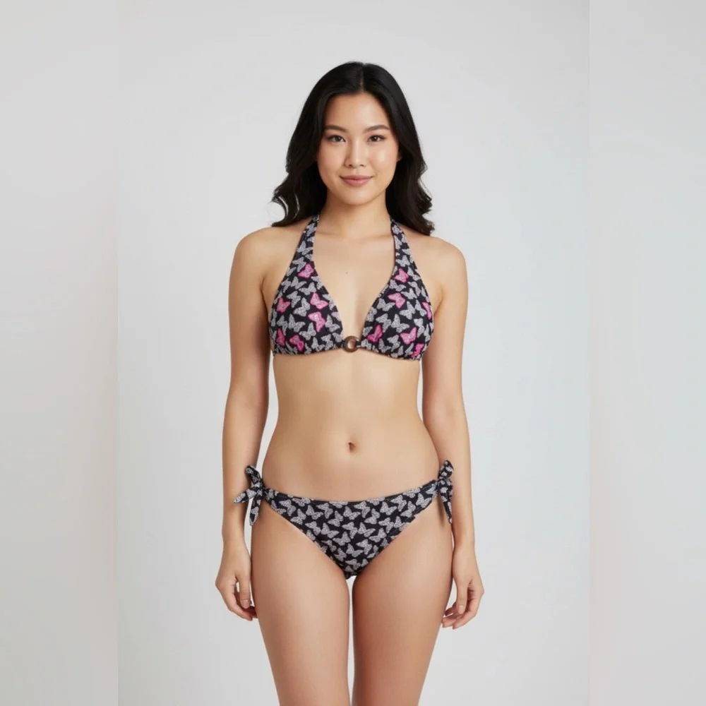 Submarine Boutique Black Pink Tween Butterfly Bikini Swimsuit Girls sz 14 16 NWT